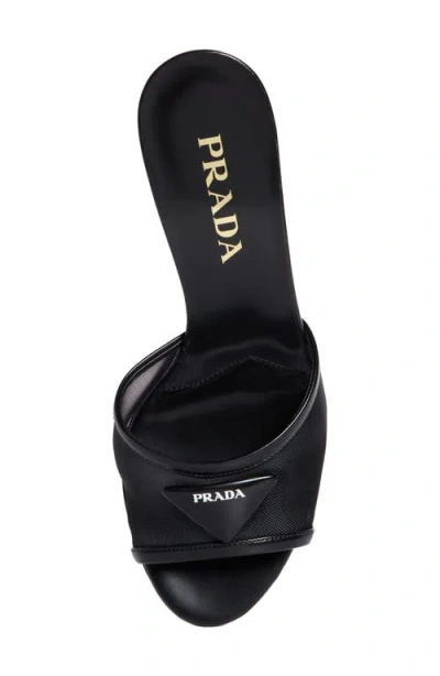 Prada Triangle Logo Mesh Slide Sandal In Black