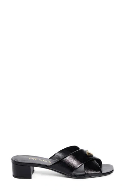 Prada Block Heel Square Toe Sandal In Black