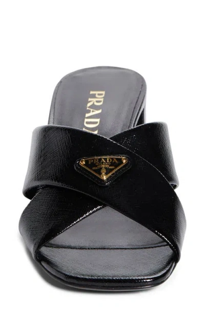 Prada Block Heel Square Toe Sandal In Black