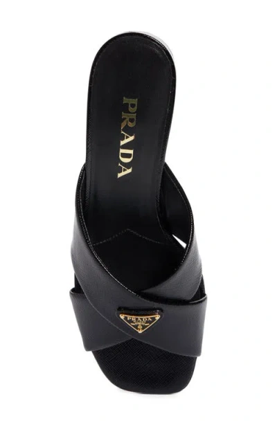 Prada Block Heel Square Toe Sandal In Black