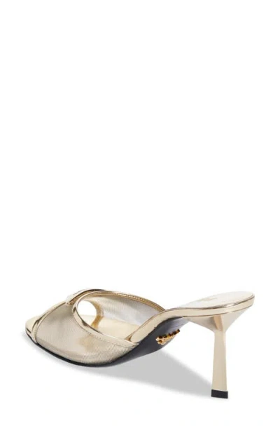 Prada 75mm Metallic Leather Mesh Sandals In Gold