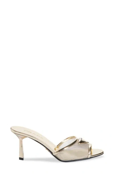 Prada 75mm Metallic Leather Mesh Sandals In Gold
