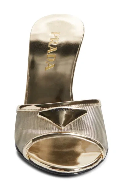 Prada 75mm Metallic Leather Mesh Sandals In Gold