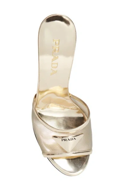 Prada 75mm Metallic Leather Mesh Sandals In Gold