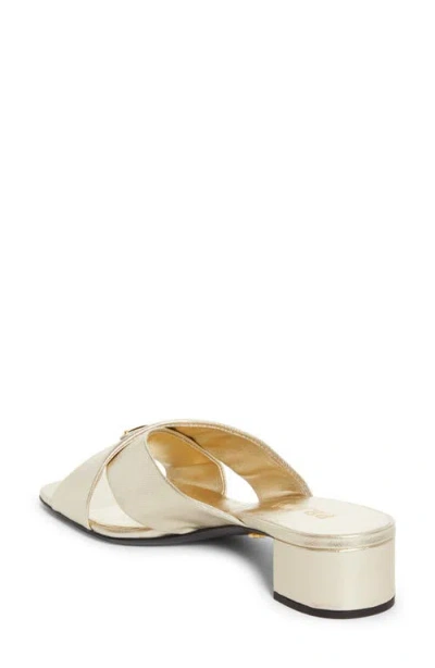 Prada Block Heel Square Toe Sandal In Gold