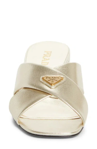 Prada Block Heel Square Toe Sandal In Gold