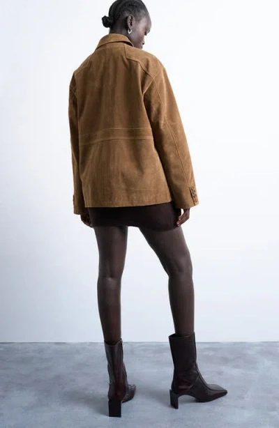 Topshop Faux Suede Shirt Jacket In Brown