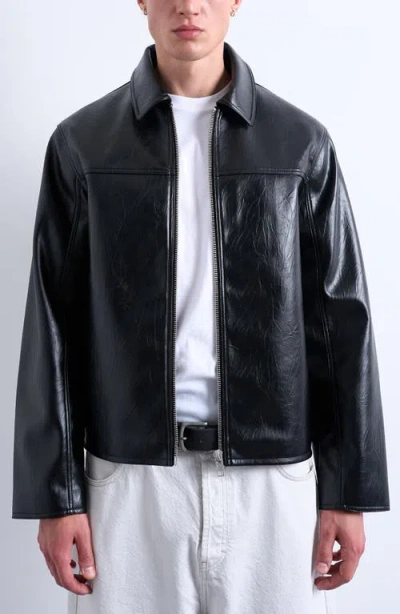 Topman Faux Leather Harrington Jacket In Black