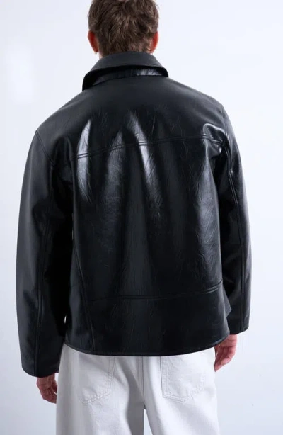 Topman Faux Leather Harrington Jacket In Black