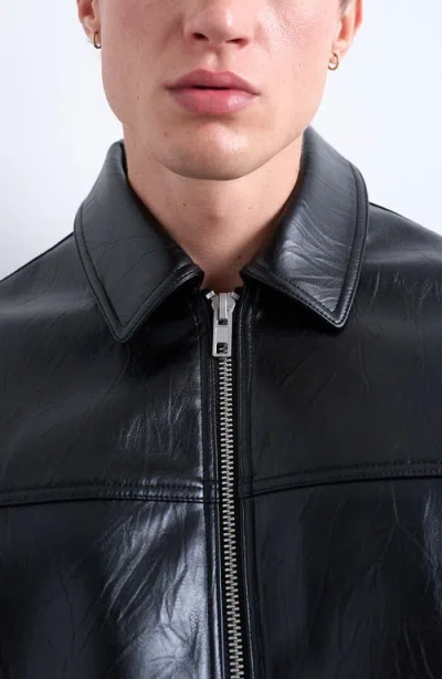 Topman Faux Leather Harrington Jacket In Black