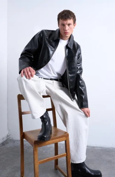 Topman Faux Leather Harrington Jacket In Black