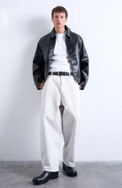 Topman Faux Leather Harrington Jacket In Black