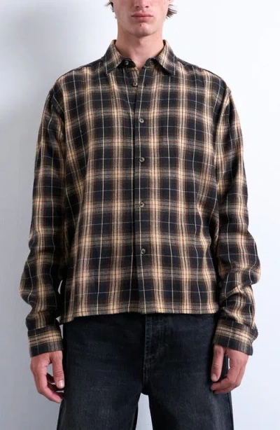 Topman Relaxed Fit Flannel Crop Button-up Shirt In Gray
