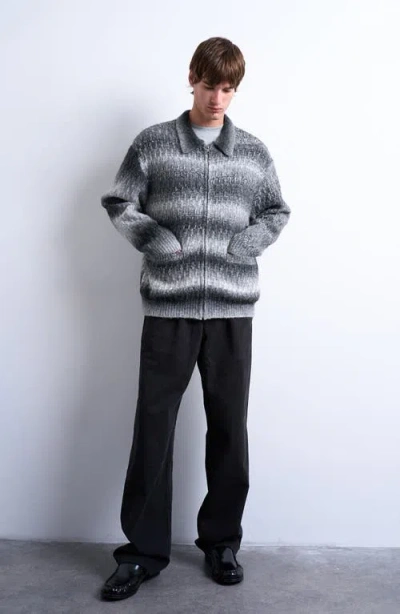 Topman Zip Front Cardigan In Gray