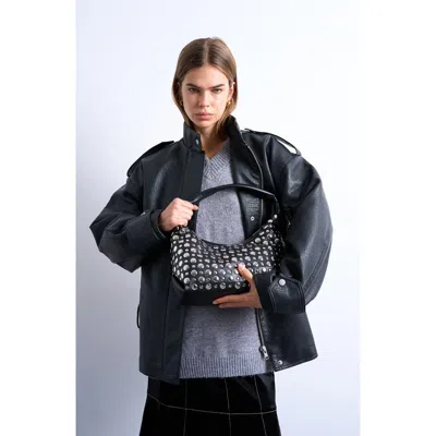 Topshop Studded Faux Leather Shoulder Bag In Black