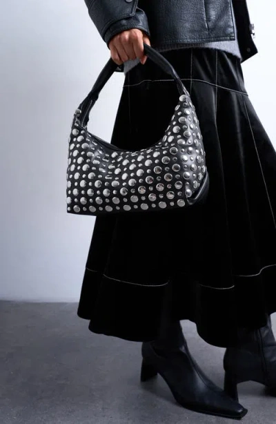 Topshop Studded Faux Leather Shoulder Bag In Black