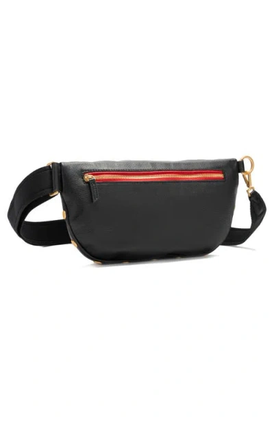 Hammitt Charles Crossbody Black Brushed Gold Red Zip Lrg