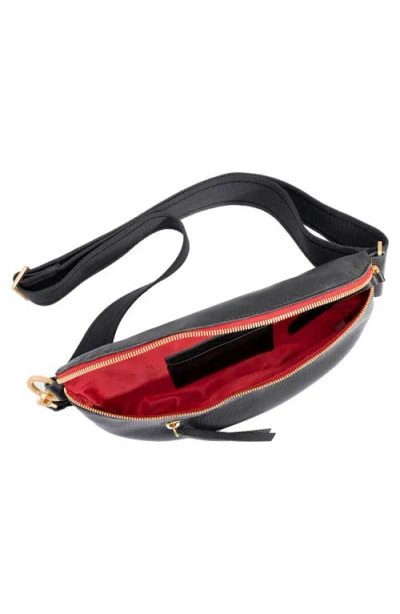 Hammitt Charles Crossbody Black Brushed Gold Red Zip Lrg