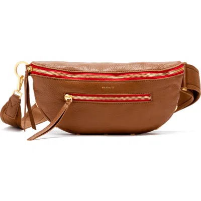 Hammitt Charles Crossbody Mahogany Pebble Brushed Gold Red Zip Med In Brown