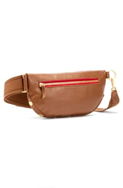 Hammitt Charles Crossbody Mahogany Pebble Brushed Gold Red Zip Med In Brown