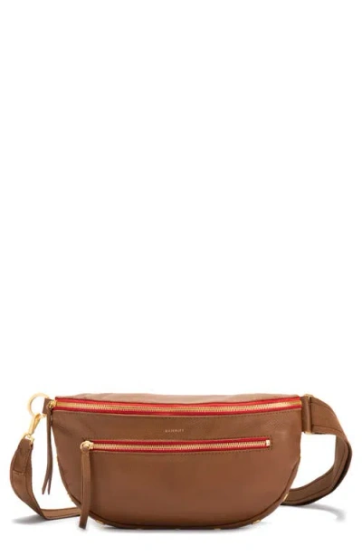 Hammitt Charles Crossbody Mahogany Pebble Brushed Gold Red Zip Med In Brown