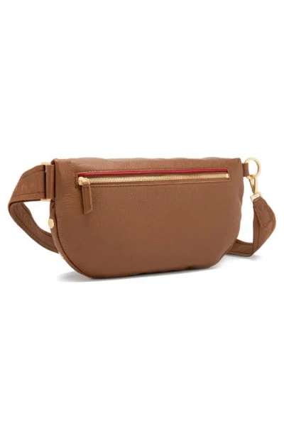 Hammitt Charles Crossbody Mahogany Pebble Brushed Gold Red Zip Med In Brown