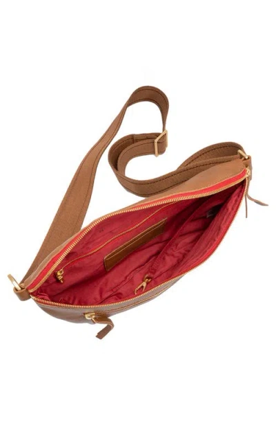 Hammitt Charles Crossbody Mahogany Pebble Brushed Gold Red Zip Med In Brown