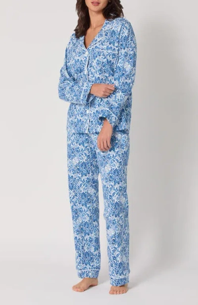 Bedhead Pajamas Floral Crop Three Quarter Sleeve Pajama Set In Blue