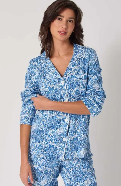 Bedhead Pajamas Floral Crop Three Quarter Sleeve Pajama Set In Blue