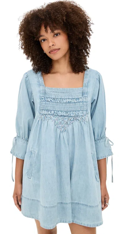 Free People Sonora Denim Mini Dress Cornflower In Blue