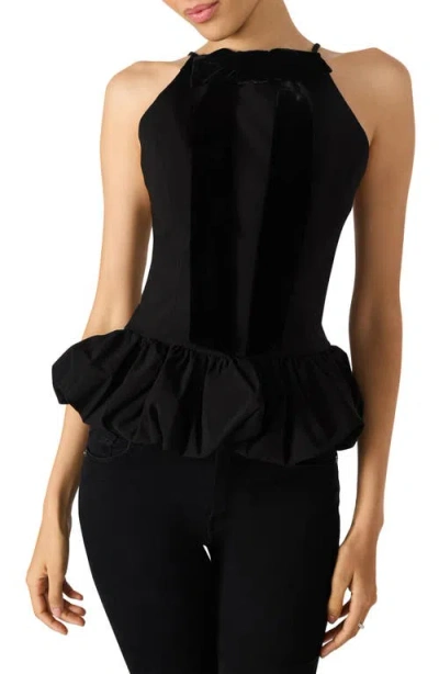 Steve Madden Luxe Prim Velvet Bow Sleeveless Peplum Top In Black