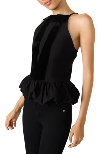 Steve Madden Luxe Prim Velvet Bow Sleeveless Peplum Top In Black