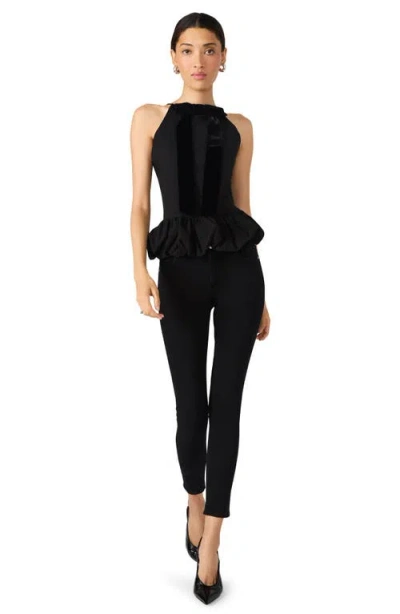 Steve Madden Luxe Prim Velvet Bow Sleeveless Peplum Top In Black