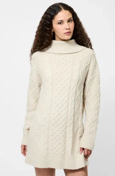 French Connection Makira Long Sleeve Cable Stitch Sweater Dress In Neutral