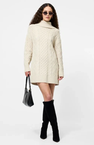 French Connection Makira Long Sleeve Cable Stitch Sweater Dress In Neutral
