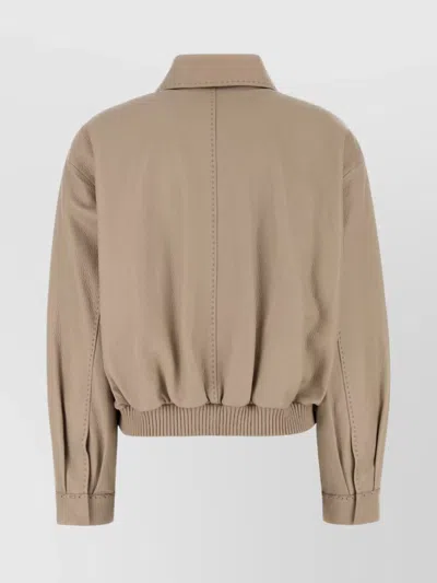 Fendi Leather Jacket With Collared Design And Pockets In Brown