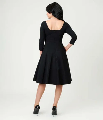 Unique Vintage Square Neck Pleated Swing Dress In Black