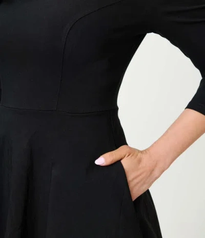 Unique Vintage Square Neck Pleated Swing Dress In Black