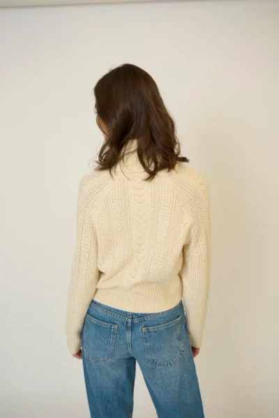 Central Park West Rayna Shawl Collar Pointelle Cable Pullover In White