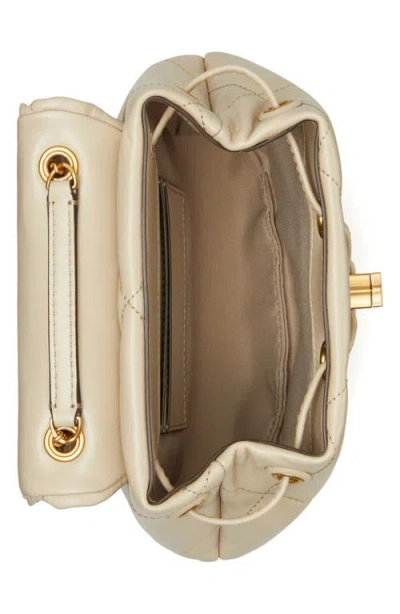 Tory Burch Kira Beige Backpack With Metallic Logo Plate On The Front In Quilted Leather Woman In Gold