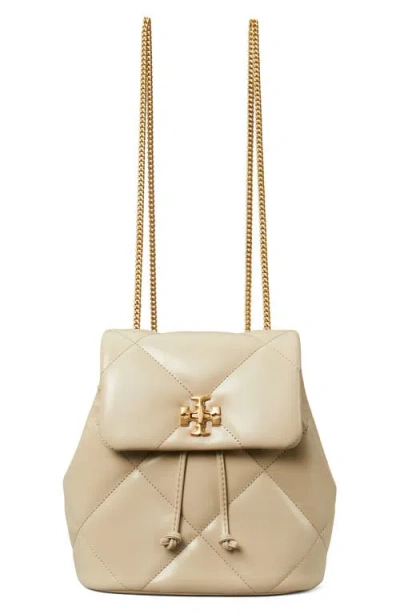 Tory Burch Kira Beige Backpack With Metallic Logo Plate On The Front In Quilted Leather Woman In Gold