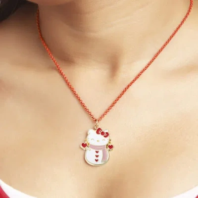 Hello Kitty Snowman Necklace And Earring Christmas Set In Red