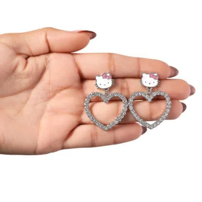 Hello Kitty Heart Dangle Drop Earrings In Silver