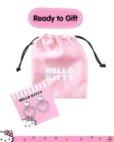 Hello Kitty Heart Dangle Drop Earrings In Silver