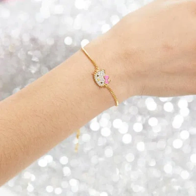 Hello Kitty Authentic Pave  Face Lariat Bracelet In Gold