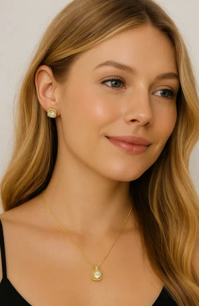 Hollywood Sensation Elena Halo Pendant Necklace Gold & White Gold Plated In Metallic