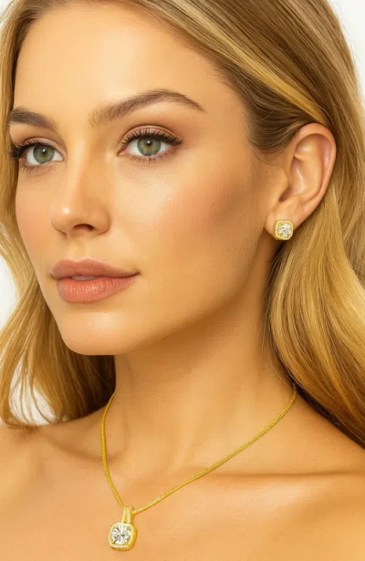 Hollywood Sensation Elena Halo Pendant Necklace Gold & White Gold Plated In Metallic