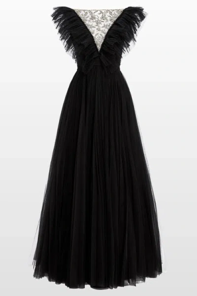 Jenny Packham Foxglove Embellished Ruffled-tulle Maxi Dress In Black