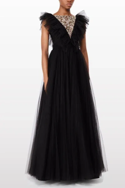 Jenny Packham Foxglove Embellished Ruffled-tulle Maxi Dress In Black