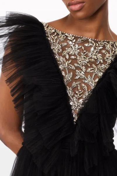 Jenny Packham Foxglove Embellished Ruffled-tulle Maxi Dress In Black